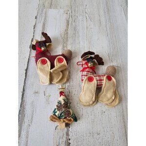 Plush stuffed deer‎ button ornament tree set Xmas
